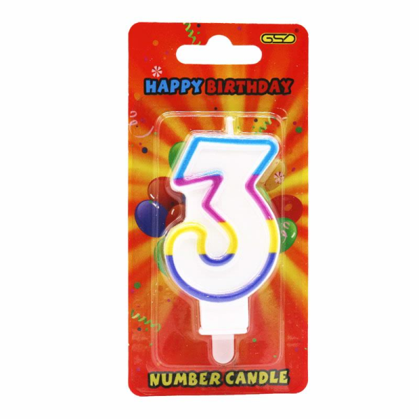 GSD RAINBOW BORDER NUMBER 3 BIRTHDAY PARTY CANDLE