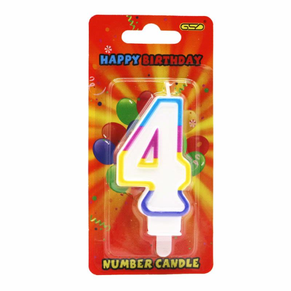 GSD RAINBOW BORDER NUMBER 4 BIRTHDAY PARTY CANDLE