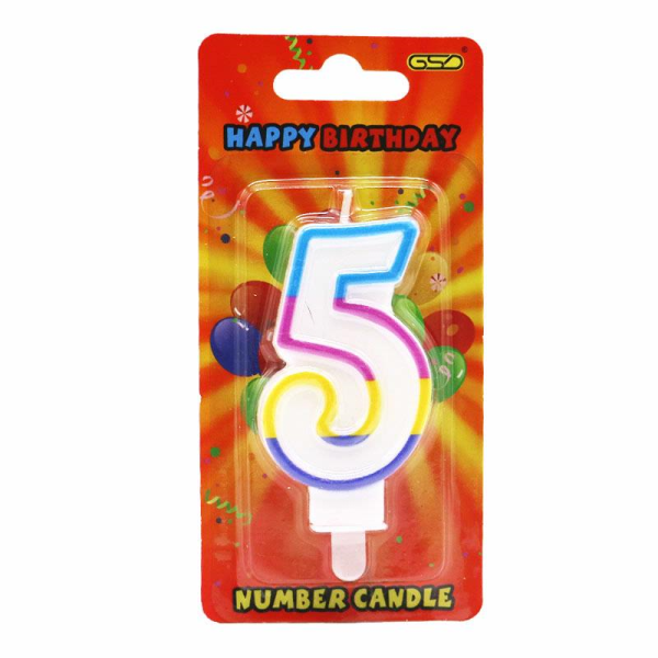 GSD RAINBOW BORDER NUMBER 5 BIRTHDAY PARTY CANDLE