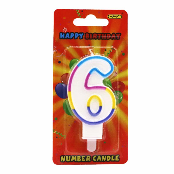 GSD RAINBOW BORDER NUMBER 6 BIRTHDAY PARTY CANDLE