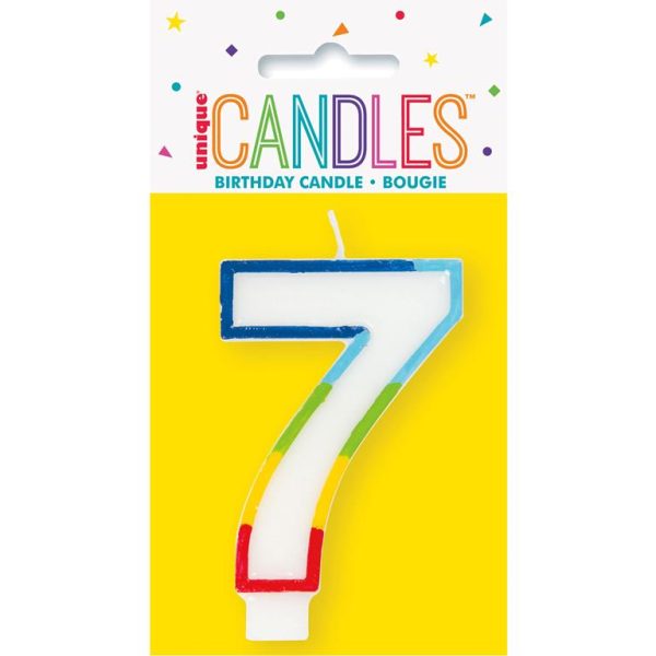 GSD RAINBOW BORDER NUMBER 7 BIRTHDAY PARTY CANDLE