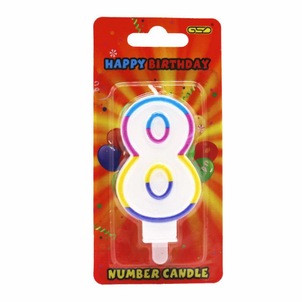 GSD RAINBOW BORDER NUMBER 8 BIRTHDAY PARTY CANDLE