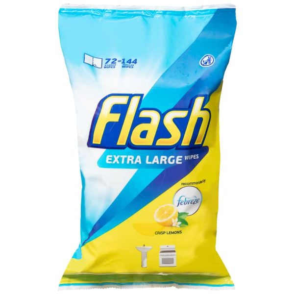 FLASH EXTRA LARGE WIPES LEMON 72 PCS