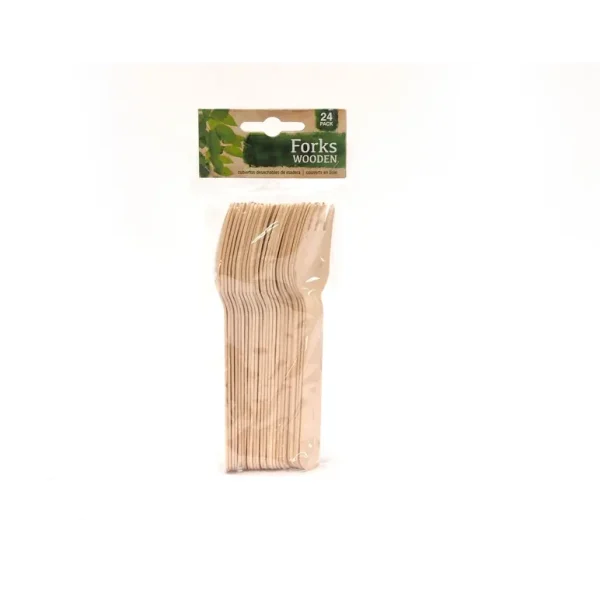 BIODEGRADABLE WOODEN DISPOSABLE FORKS PACK OF 24