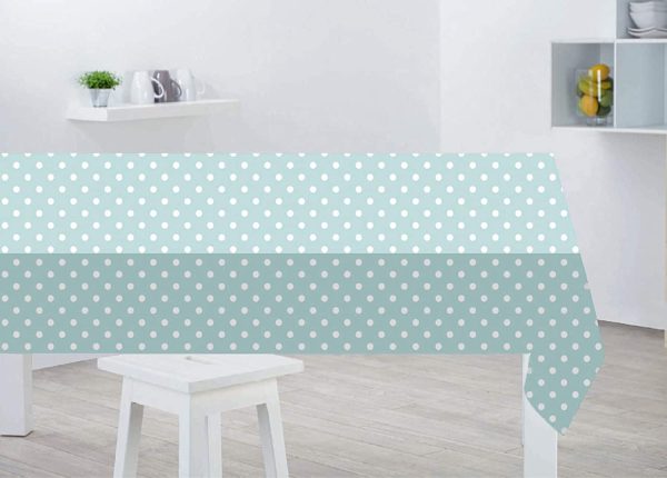 SABICHI DUCK EGG POLKA DOT WIPE & CLEAN REUSABLE PVC TABLE CLOTH 132CM X 178CM