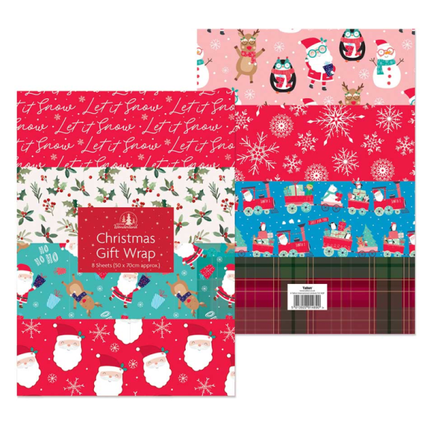 FESTIVE WONDERLAND CHRISTMAS GIFT WRAP SHEET 50CM X 70CM Pack of 8