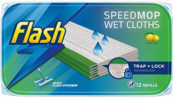 FLASH SPEEDMOP WET CLOTH MOPPING PADS REFILL PACK OF 12 - LEMON