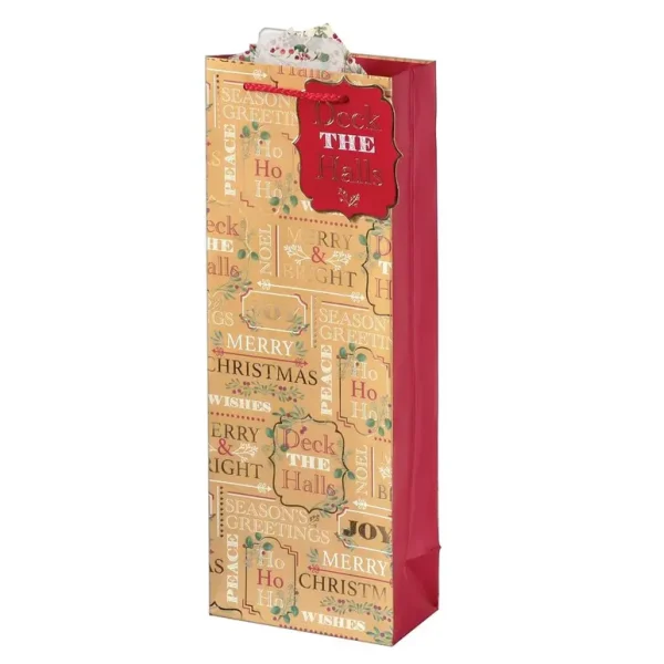 CHRISTMAS BOTTLE GIFT BAG - FESTIVE TEXT