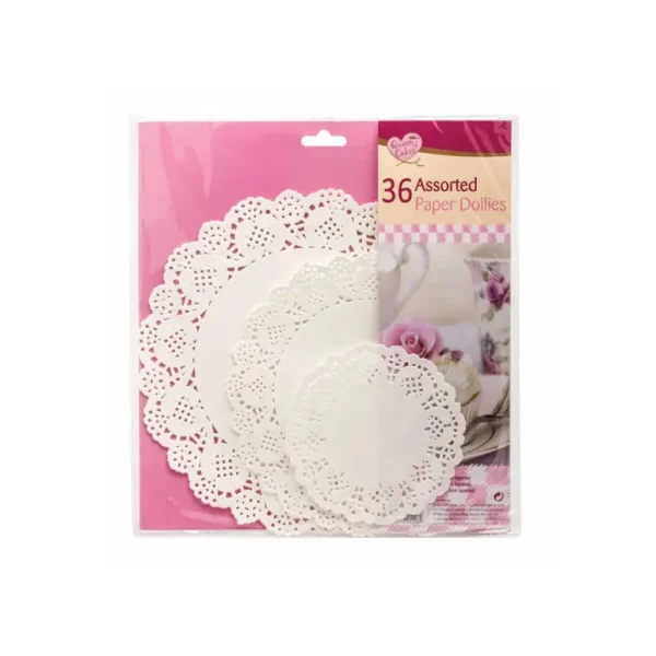 PACK OF 36 ASSORTED ROUND PAPER DOILIES 14CM 21CM 26.5CM APPROX