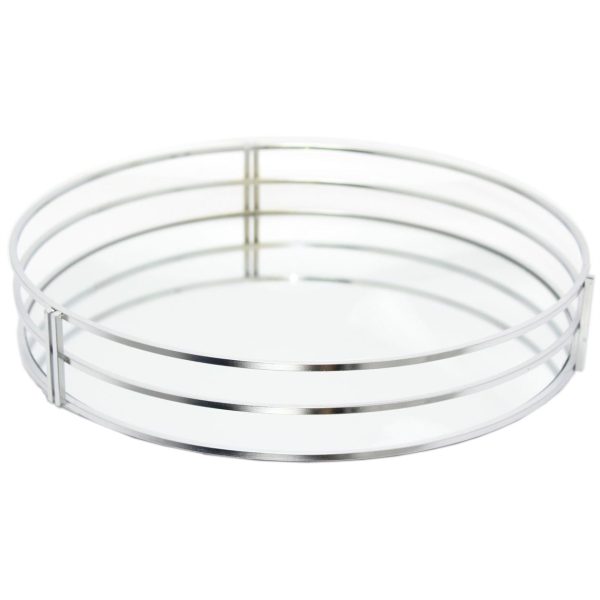 30CM SILVER RING MIRROR CANDLE PLATE