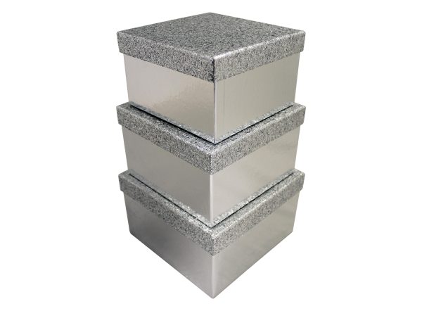 SILVER GLITTER GIFT BOXES PACK OF 3