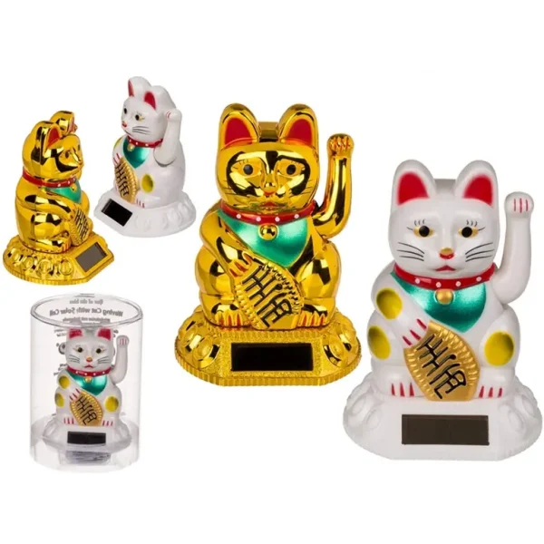 WAVING CAT WITH SOLAR CELL 8 CM ASSORTED COLOUR