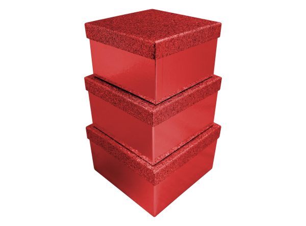 RED GLITTER GIFT BOXES PACK OF 3