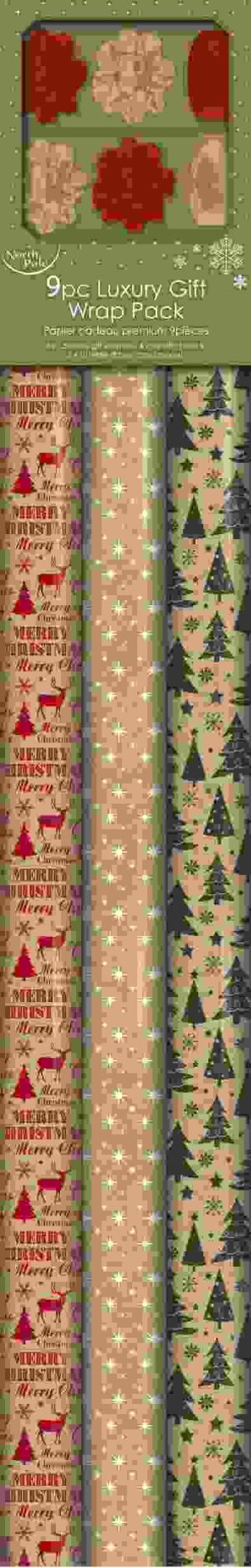 NORTH POLE KRAFT LUXURY CHRISTMAS GIFT WRAP SET 9PCS