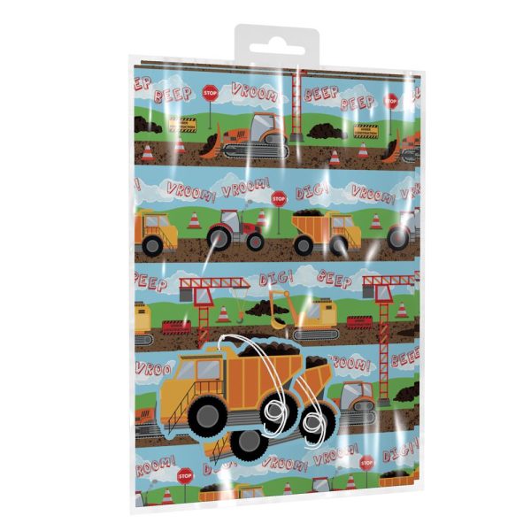 GIFTMAKER DIGGER / TRUCK GIFT WRAP SHEETS WITH GIFT TAGS