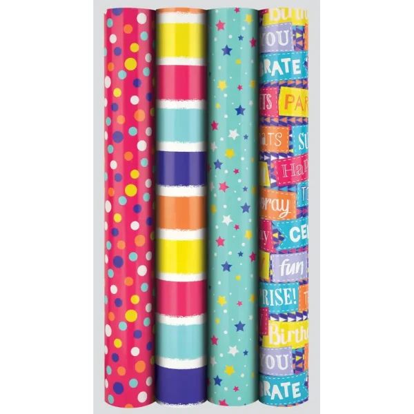 GIFTMAKER BRIGHT BIRTHDAY PARTY GIFT WRAP PAPER 3M X 69CM