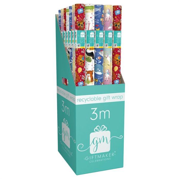 GIFTMAKER KIDS DESIGN GIFT WRAP PAPER ROLL 3M X 69CM