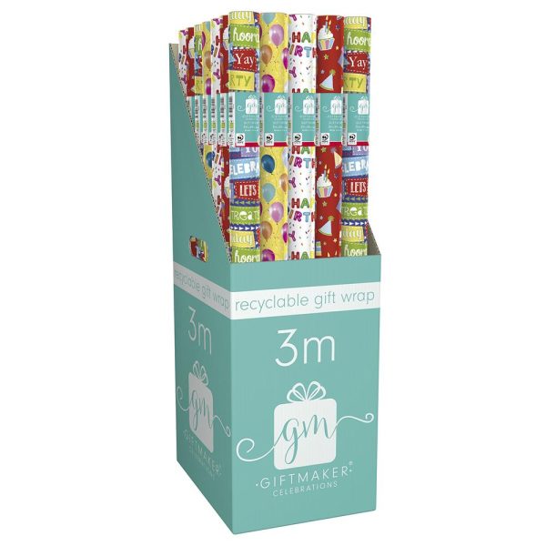 GIFTMAKER HAPPY BIRTHDAY DESIGN GIFT WRAP PAPER ROLL 3M X 69CM