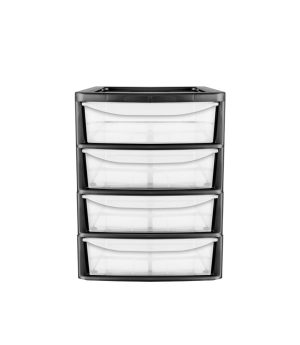 PLASTIC SLIM A4 4 DRAWER TOWER STORAGE UNIT - BLACK