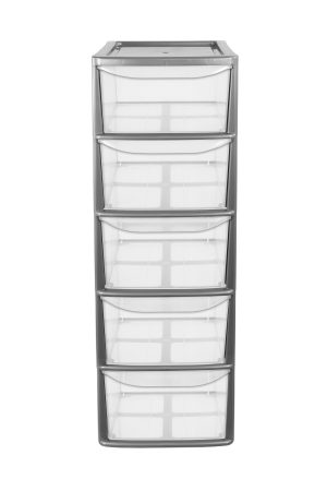 PLASTIC LARGE A4 5 DRAWER TOWER STORAGE UNIT - SILVER