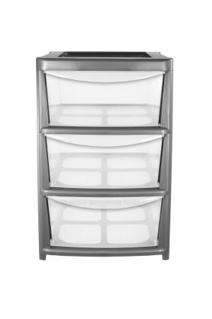 PLASTIC LARGE 3 DRAWER MOBILE TOWER STORAGE UNIT - SILVER