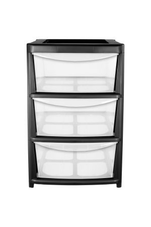 PLASTIC LARGE 3 DRAWER MOBILE TOWER STORAGE UNIT - BLACK