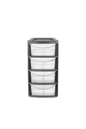 PLASTIC LARGE 4 DRAWER MOBILE TOWER STORAGE UNIT - BLACK