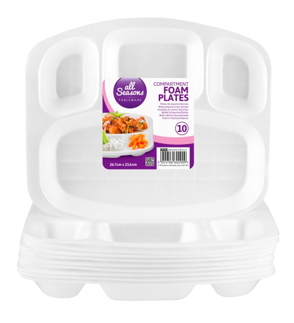 ALL SEASONS 4 COMPARTMENT FOAM PLATES 10/PK