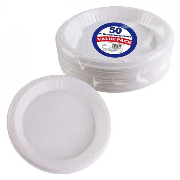 9 INCH PLASTIC VALUE PLATES - 50PC