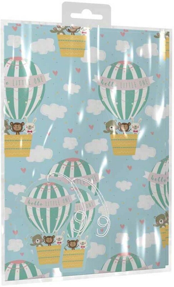 HELLO LITTLE ONE BABY SHOWER QUALITY GIFT WRAP 2 X SHEETS & TAGS X 2