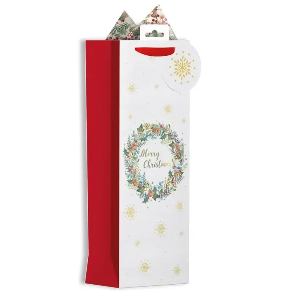 CHRISTMAS BOTTLE GIFT BAG - WREATH