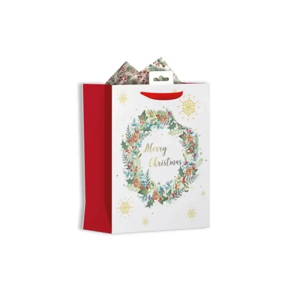 CHRISTMAS MEDIUM GIFT BAG - WREATH