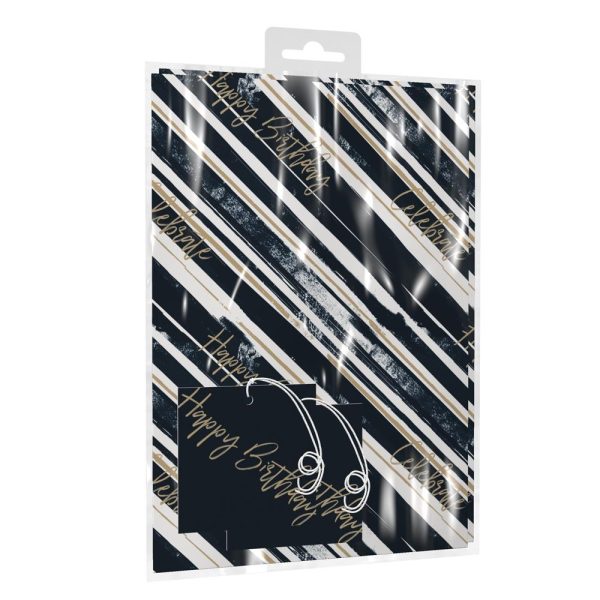 GIFTMAKER NAVY BLUE BRUSHSTROKE HAPPY BIRTHDAY GIFT WRAP SHEETS WITH GIFT TAGS