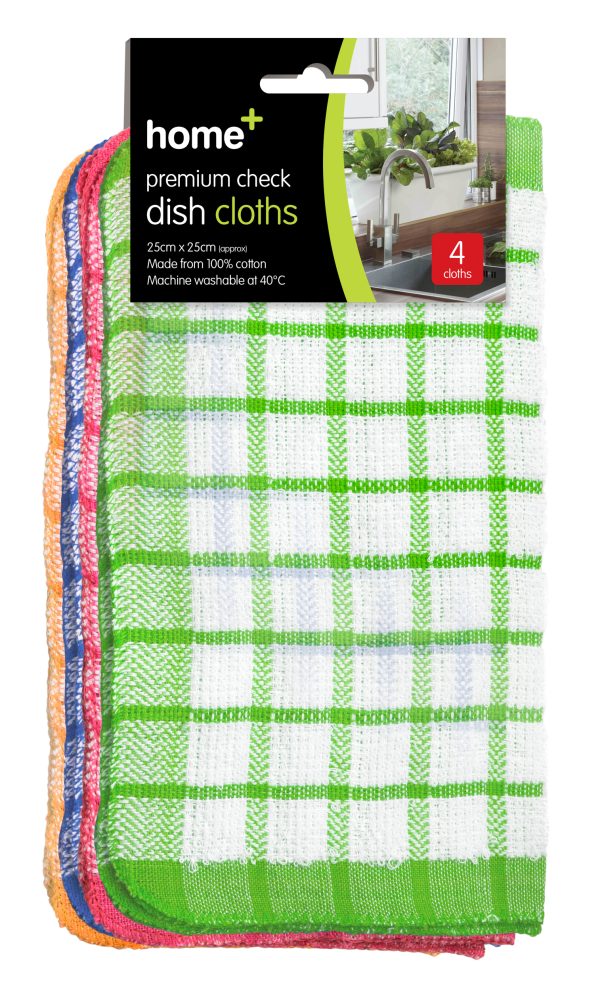 HOME PREMIUM CHECK DISH CLOTHES 100% COTTON PACK OF 4