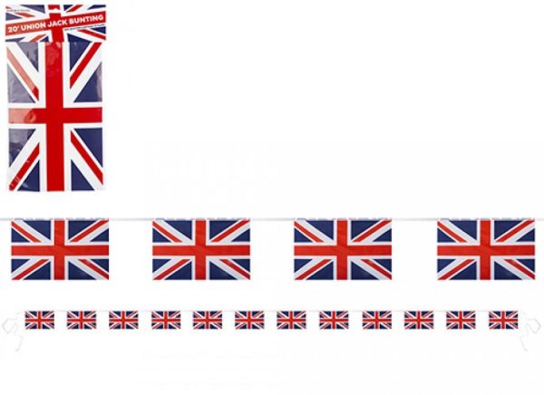 UNION JACK RAYON BUNTING 20 FT WITH 12 FLAGS 12 X 8 INCH FLAGS