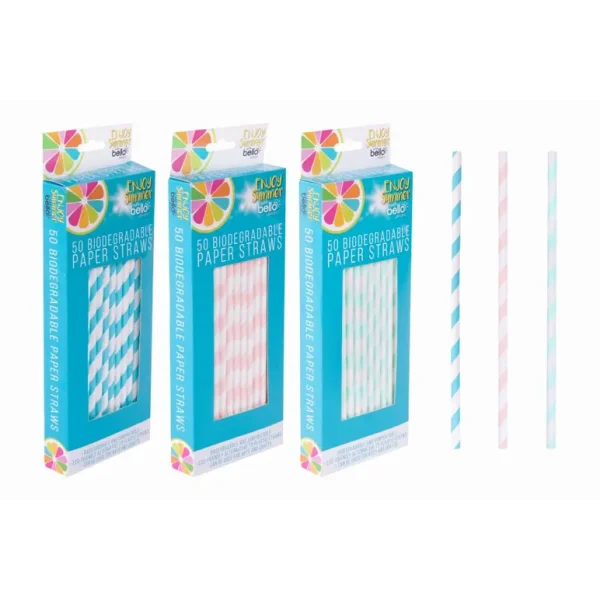 BELLO PAPER STRAWS ASSORTED COLOURS PACK OF 50