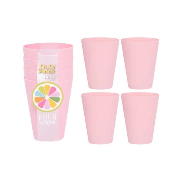 BELLO PLASTIC TUMBLERS 300ML PACK OF 4 - PINK