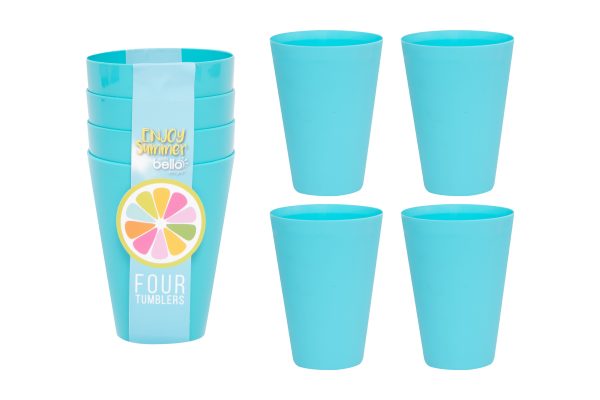 BELLO PLASTIC TUMBLERS 300ML PACK OF 4 - BLUE