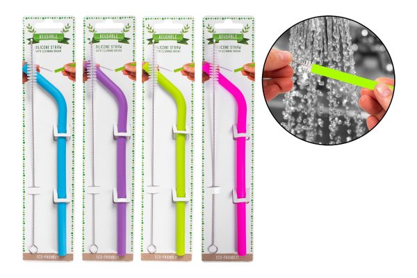 REUSABLE SILICONE STRAW WITH CLEANING BRUSH