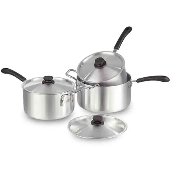 ALUMINIUM STEW PAN / SAUCEPAN SET WITH LIDS 16 /18 / 20CM 3 PIECE SET