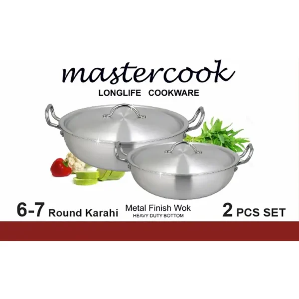 MASTER COOK ROUND BASE ALUMINIUM KARAHI / WOK WITH LID 6-7 2 PCS SET