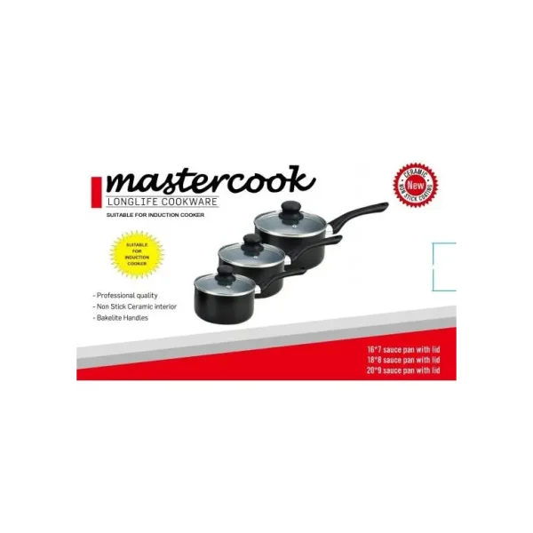 MASTERCOOK NON STICK SAUCEPAN SET WITH LIDS 16 / 18 / 20 CM 3 PIECE SET