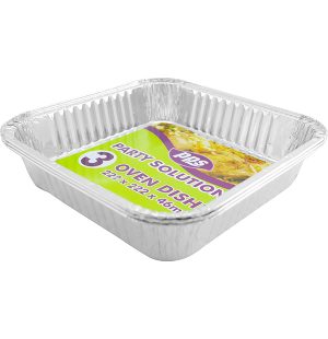 PPS SQUARE FOIL OVEN DISH 222 X 222 X 46MM PACK OF 3