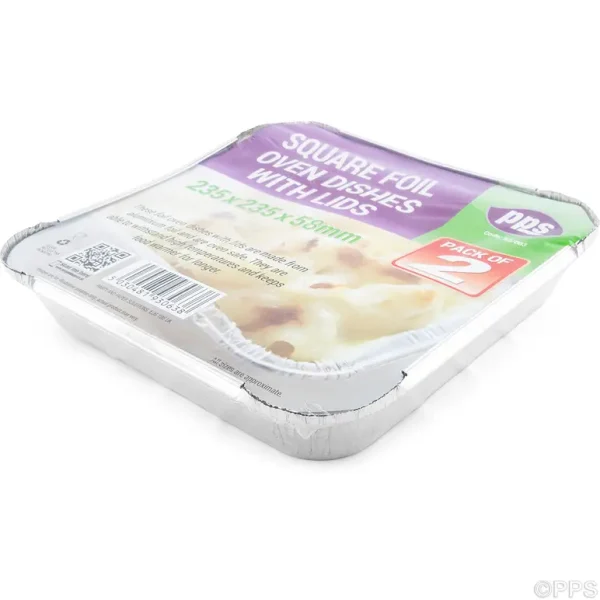 PPS SQUARE FOIL OVEN DISH WITH LIDS 235MM X 235MM X 58MM PACK OF 2