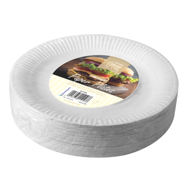 KINGFISHER DISPOSABLE PAPER PLATES 23CM / 9 INCH 100/PK