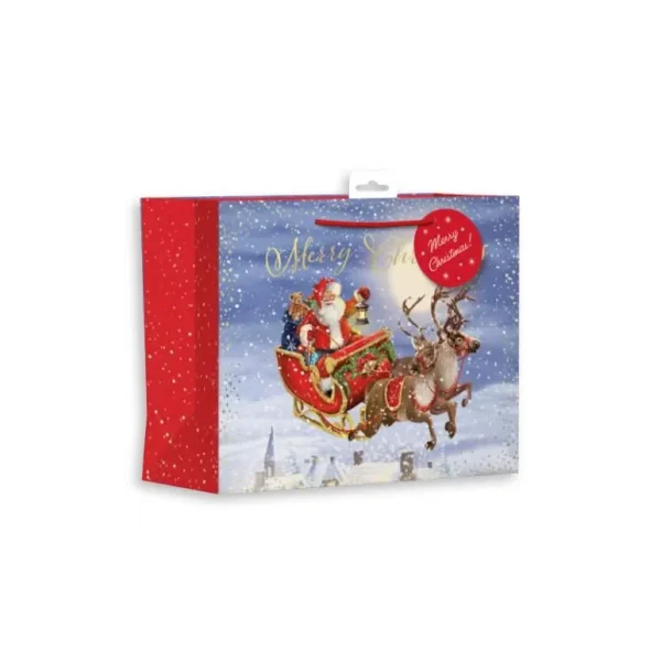 CHRISTMAS LARGE GIFT BAG - FLYING SANTA ON SLEIGH