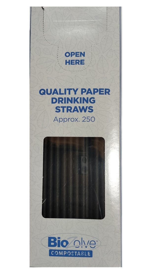 BIOZOLVE BIODEGRADABLE BOTTLE PAPER STRAW 267MM X 6MM 250/PK - BLACK