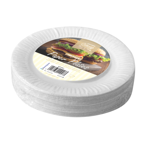 KINGFISHER WHITE DISPOSABLE PAPER PLATES 18CM 7 INCH 100/PK