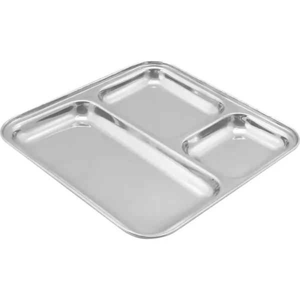 PRIMA STAINLESS STEEL 3 COMPARTMENT PLATE / THALI 24.5CM X 24.5CM