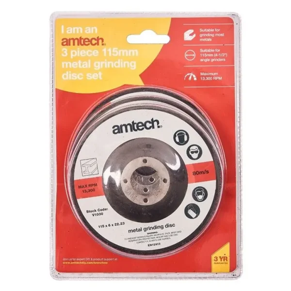 AMTECH METAL GRINDING DISC 115MM X 6 X 22.23 PACK OF 3